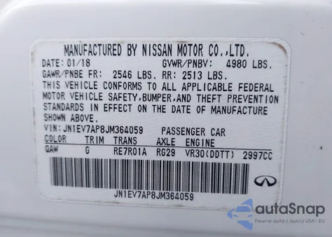 2018 Infiniti Q50 3.0T Luxe from USA, damaged, VIN JN1EV7AP8JM364059